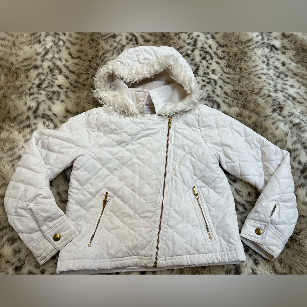 Gymboree Quilted White Kids Jacket with Faux Fur Trim Sz M 7/8